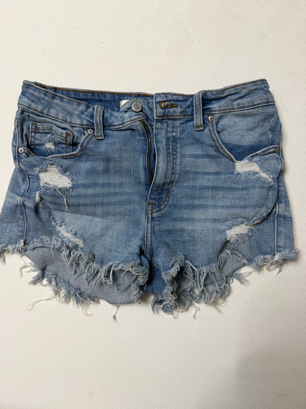 eunina Light Blue Distressed Denim Cutoff Shorts